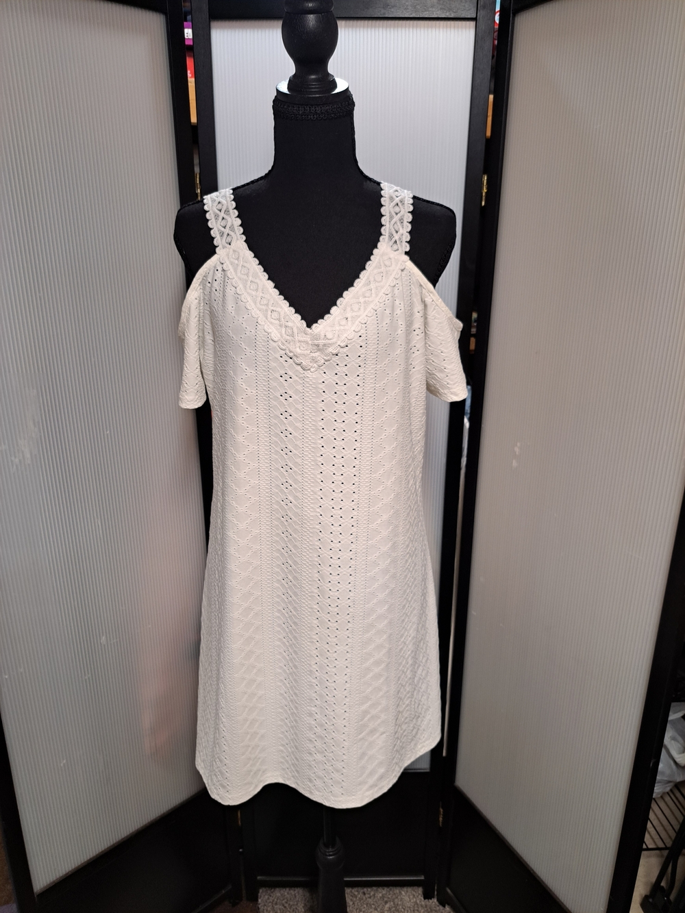 White Eyelet Cold-Shoulder Summer Dress